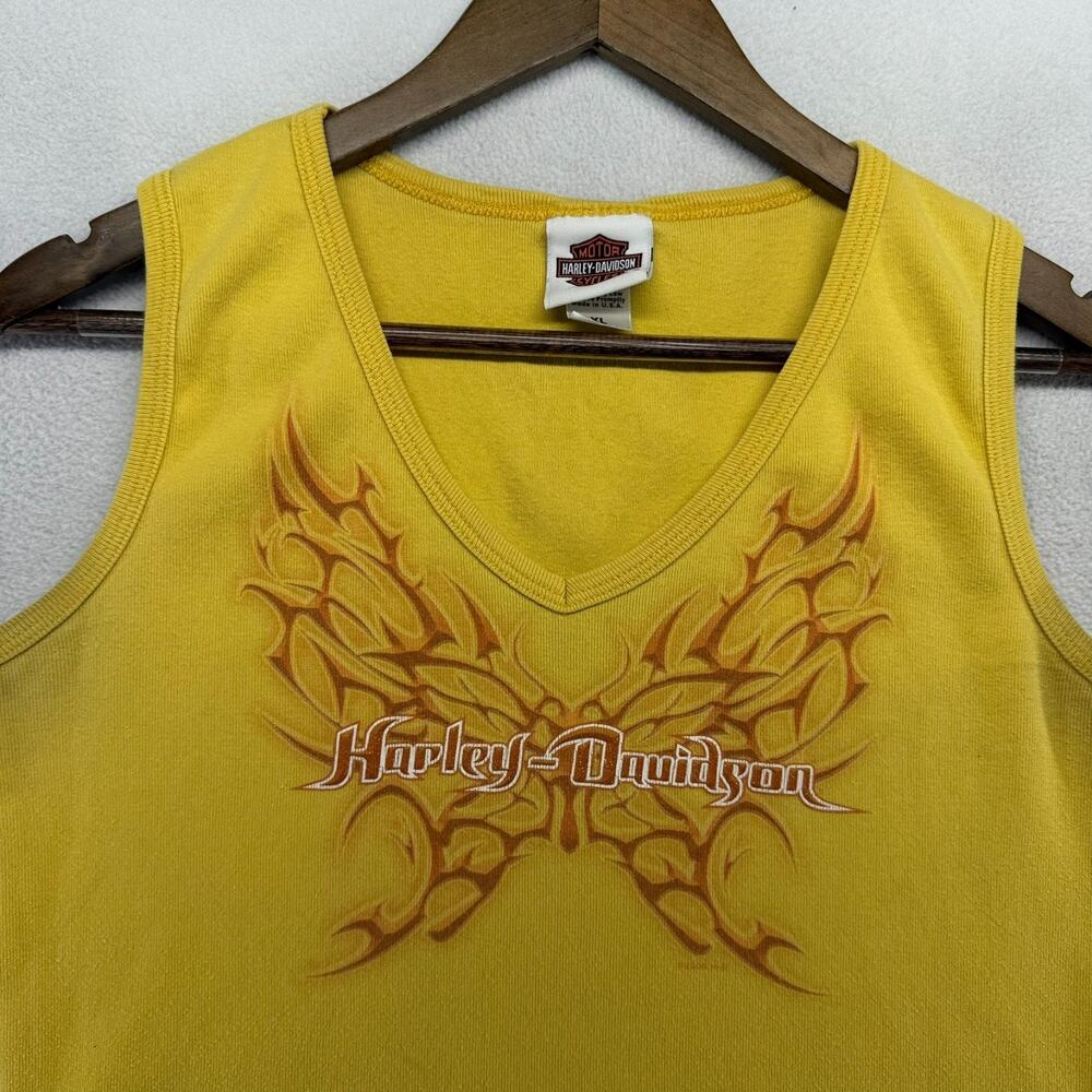 Vintage Harley Davidson Tank Women's XL Yellow Flames Graphic USA Made y2k Biker
